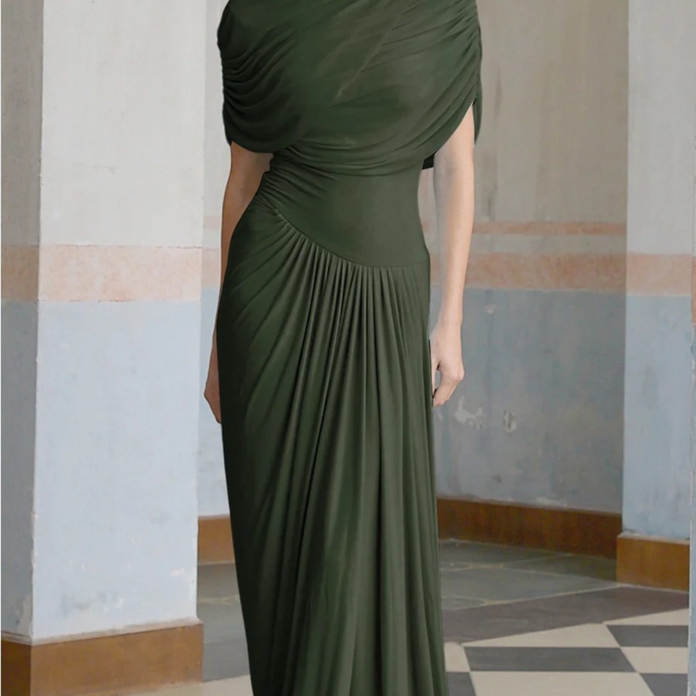 Elegant Olive Green Evening Gown
